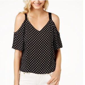 Calvin Klein | Cold Shoulder Short Sleeve Black & White Floral Top Womens Large